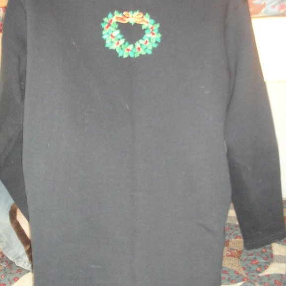 QUACKER FACTORY * Joy to the World embroidered BLACK Tunic Sweatshirt TOP * S M - Picture 6 of 7